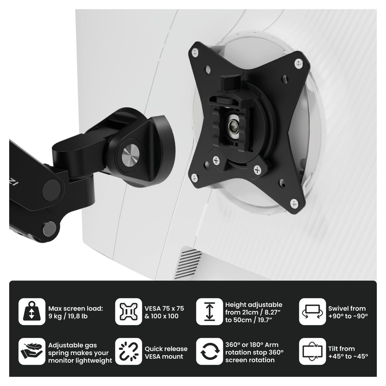 Alzare Neo Duo Monitorarm bis 18 kg  (Schwarz) 