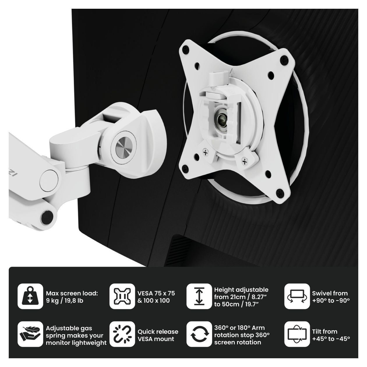Alzare Neo Duo Monitorarm bis 18 kg  (Weiß) 