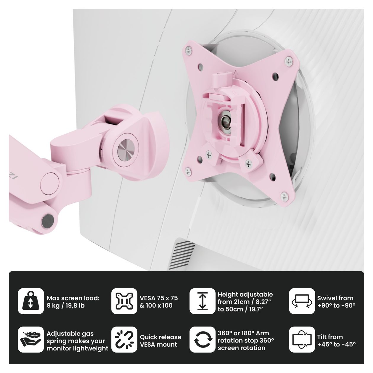 Alzare Neo Duo Monitorarm bis 18 kg  (Pink) 