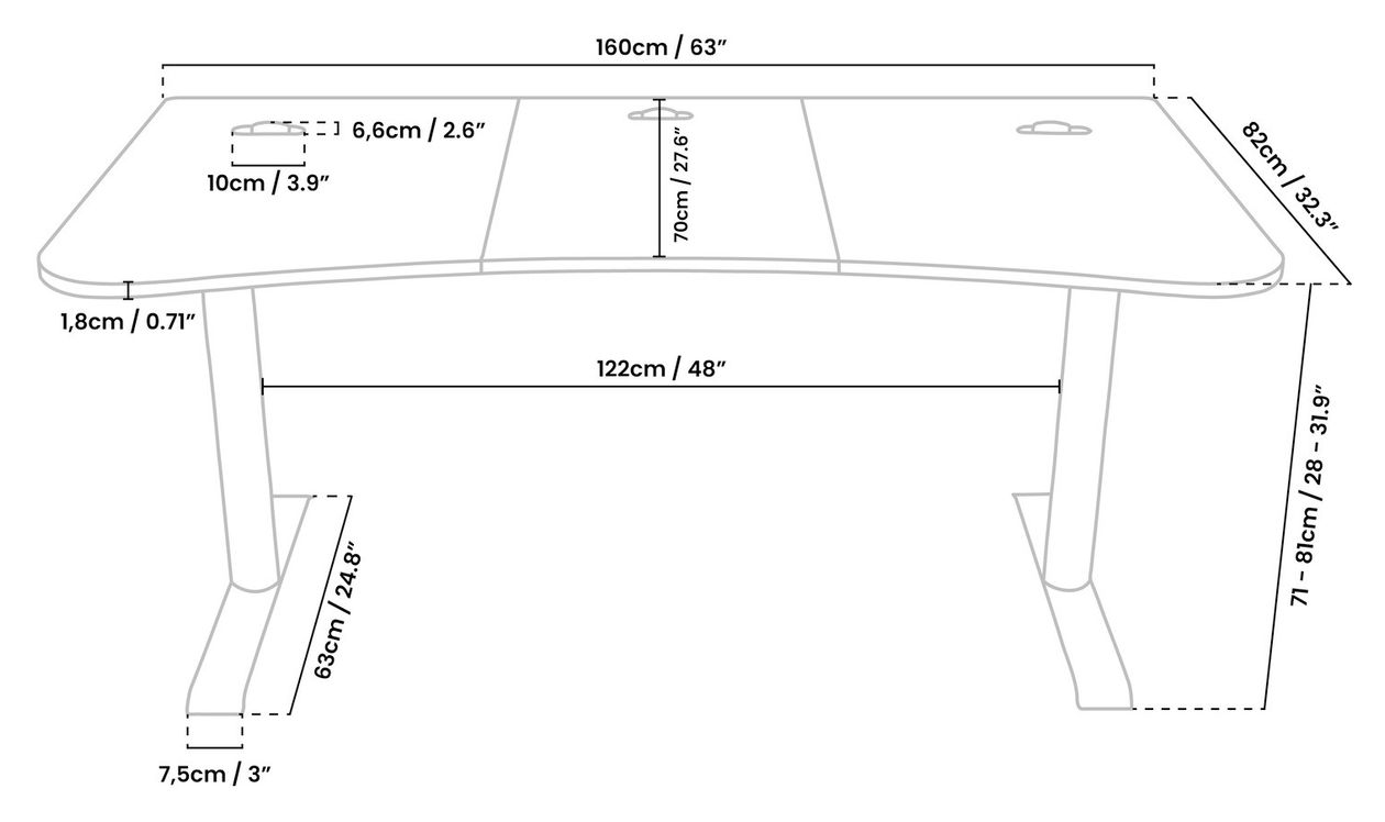 Arena Gamingtisch bis 80 kg  (Schwarz) 