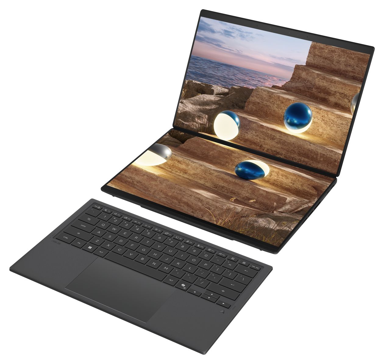 Zenbook Duo UX8407AA-SN469X 2K Ultra HD Notebook 35,6 cm (14 Zoll) 2880 x 1800 Pixel 1 TB SSD Windows 11 Pro Intel Core Ultra 9 max. 4,9 GHz  (Grau) 