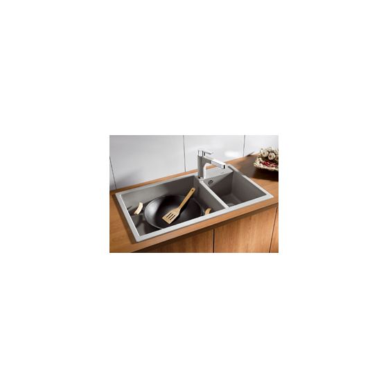 METRA 9 Einbauspüle für 90 cm Unterschrank Silgranit 2 Becken  (Silber) 