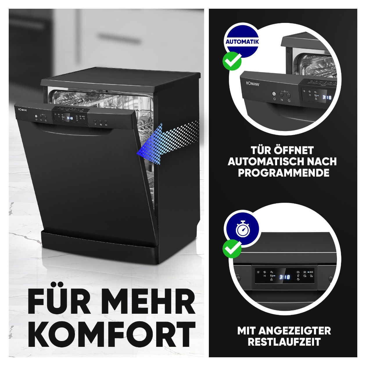GSP7419 60 cm Geschirrspüler freistehend Leise 14 Maßgedecke 