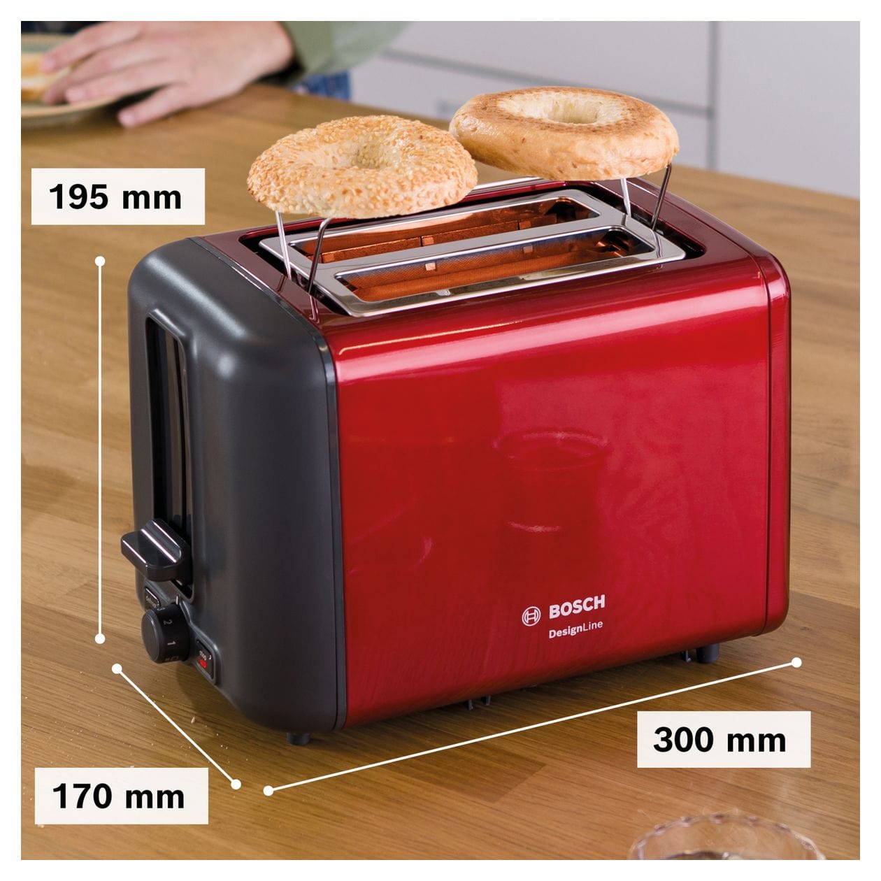TAT3P424DE DesignLine Toaster 970 W 2 Scheibe(n)  (Schwarz, Rot) 