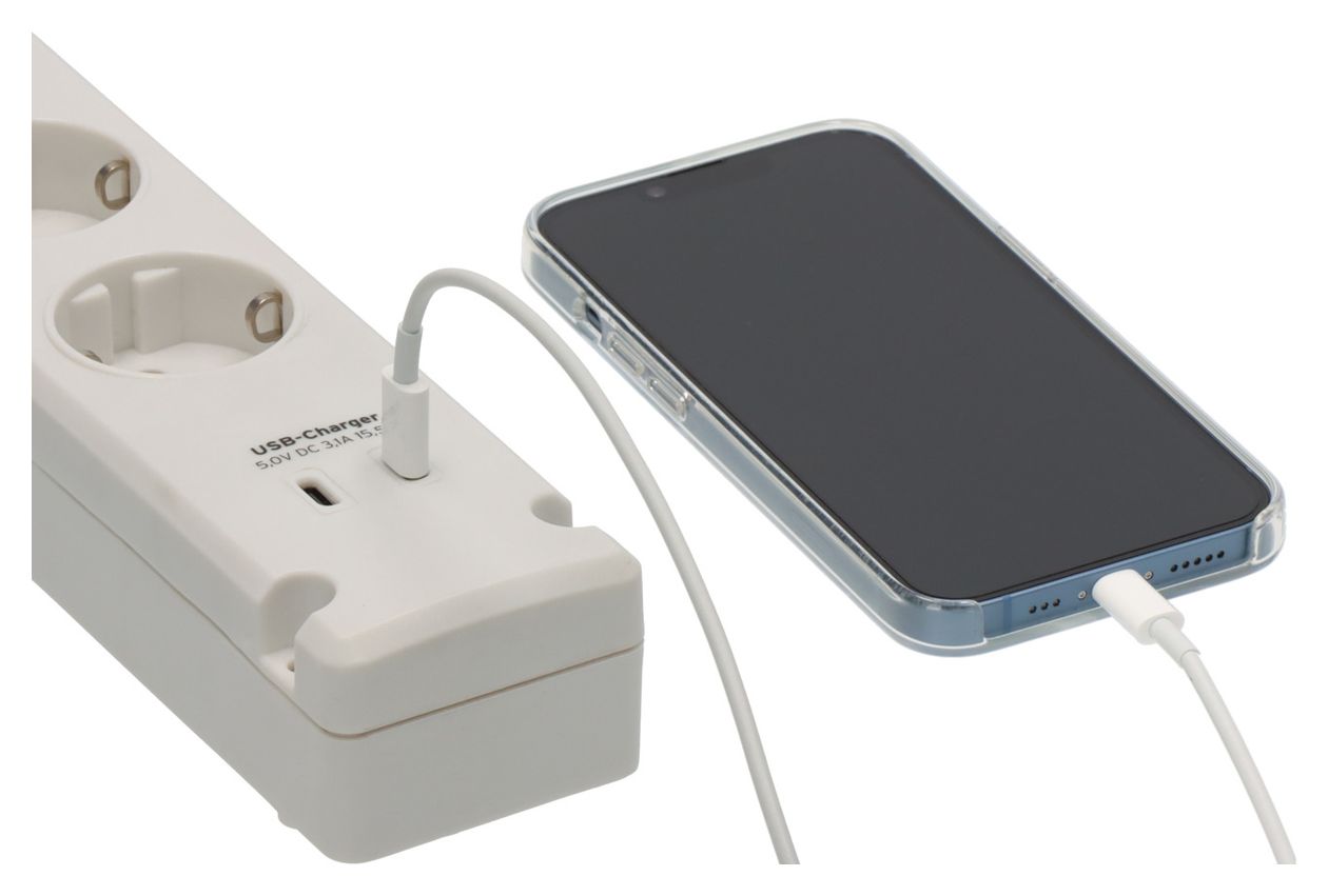 Bremounta Steckdosenleiste mit USB C-Ladefunktion 5-fach 3 m  (Weiß) 