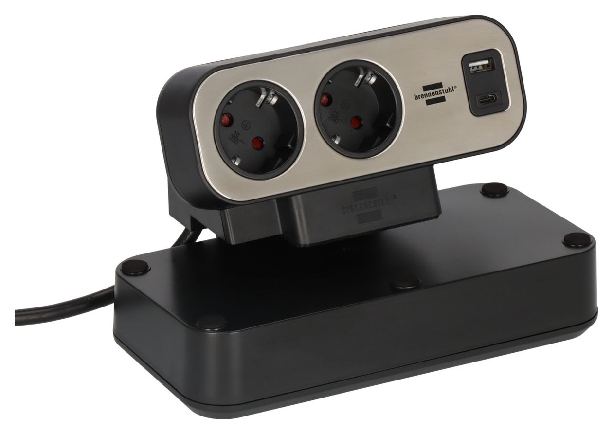 estilo Duplex Tischsteckdosenleiste Überspannungsschutz USB-C PD 9-fach 2 m  (Schwarz/Silber) 