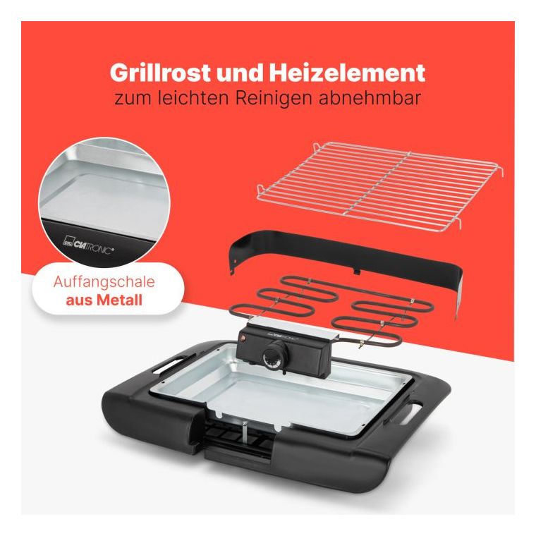 BQ3841 Tischgrill 2000 W mit 360 x 250 mm Fläche  (Schwarz) 