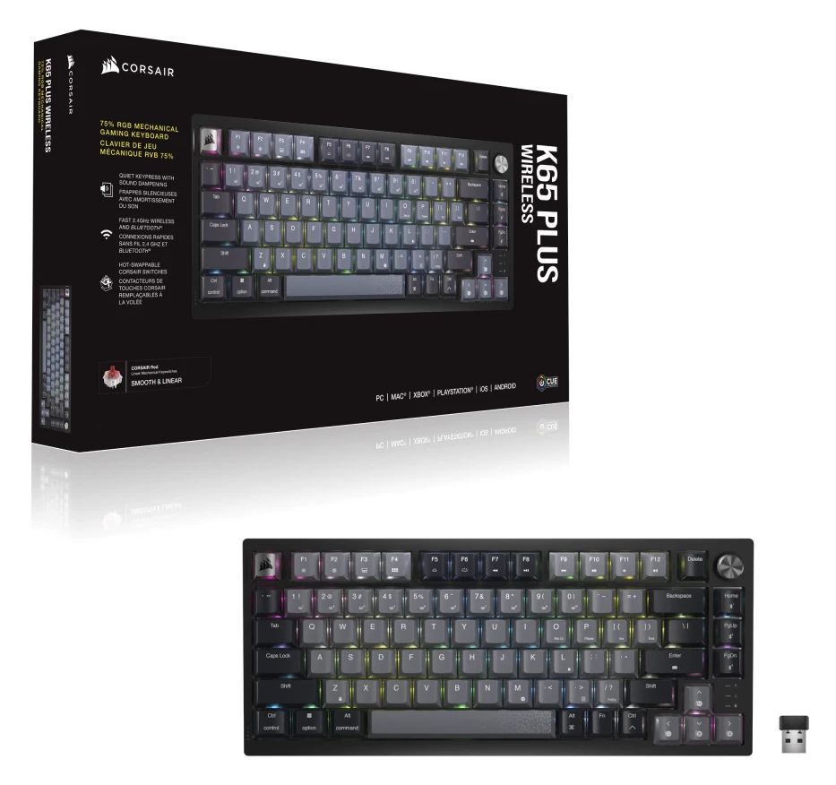 K65 Plus Wireless Gaming Tastatur RF kabellos + USB  (Schwarz) 