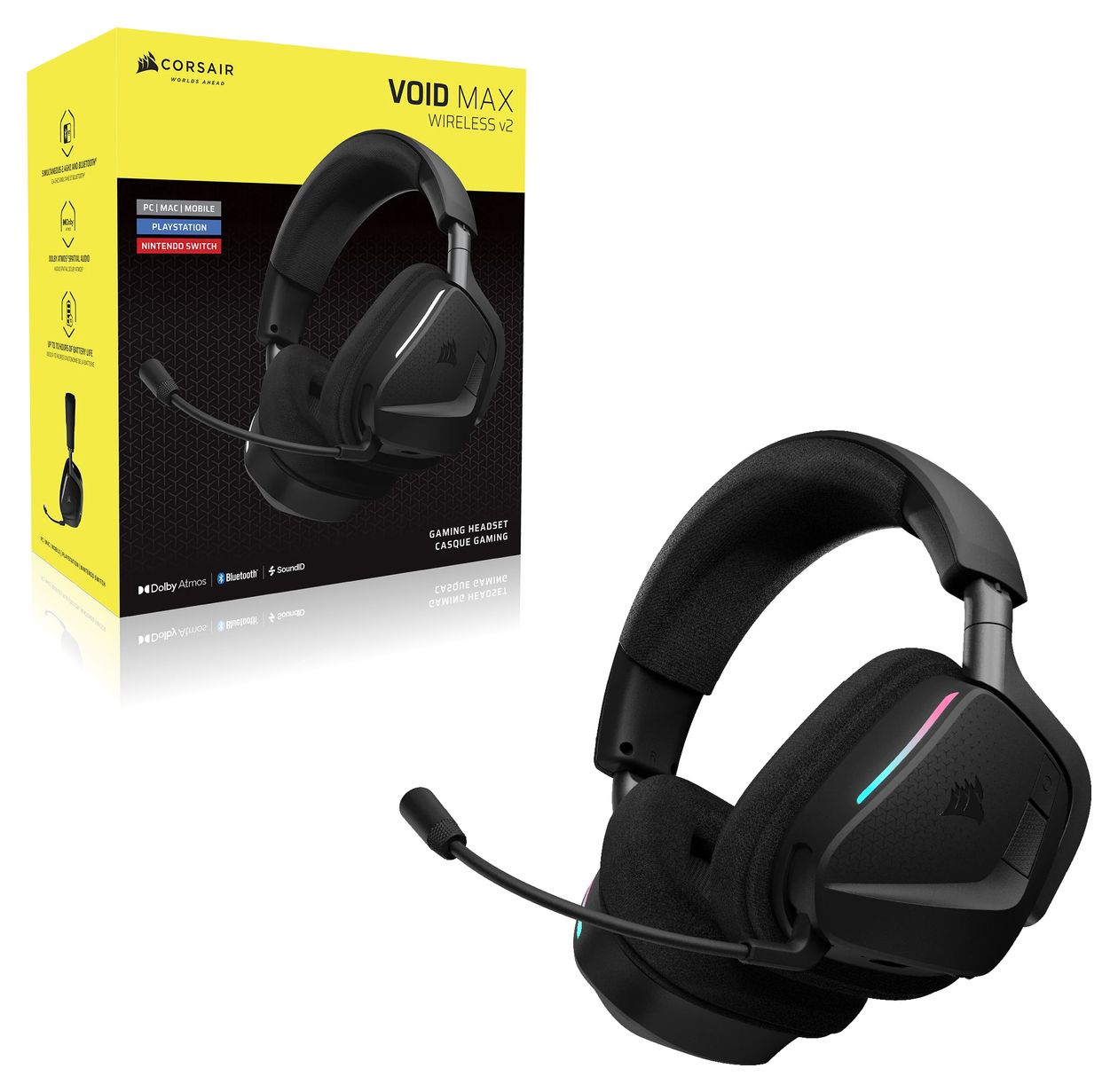 Void Max v2 Wireless Over Ear Bluetooth Kopfhörer kabellos 130 h Laufzeit  (Schwarz) 
