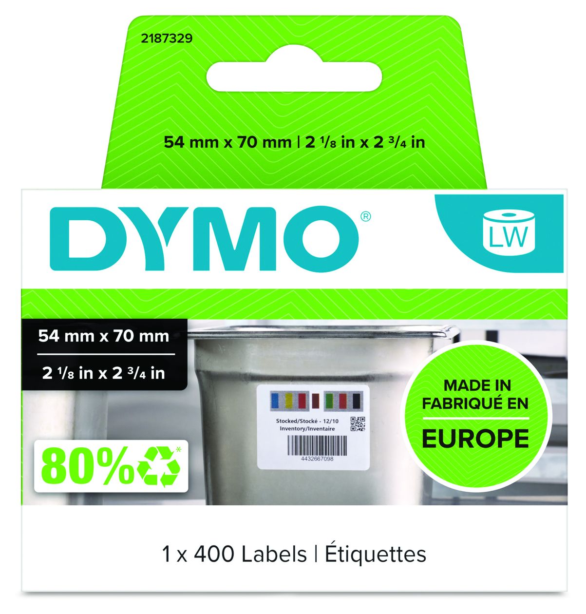 DYMO Original LabelWriter Etiketten für Lagerbewegungen | 54 mm x 70 mm | Farbcodierte Etiketten für die Vorratsrotation in der Großküche an | 400 Etiketten | für LabelWriter-Beschriftungsgerät 