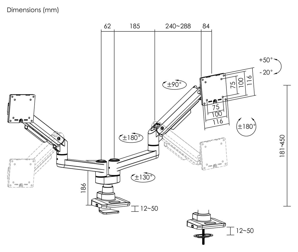 17"-35" Schwerlast-Doppelmonitor-Schreibtischhalterung, Schwarz 