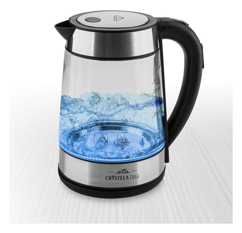 Crystela Digi 1,7 l Wasserkocher 2200 W (Schwarz, Transparent) 
