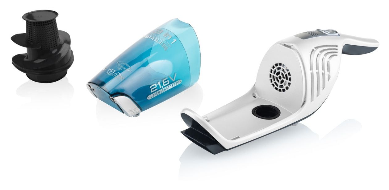 Moneto II Aqua Plus Handstaubsauger Beutellos bis 50 min Laufzeit 21,6 V HEPA  (Blau, Weiß) 