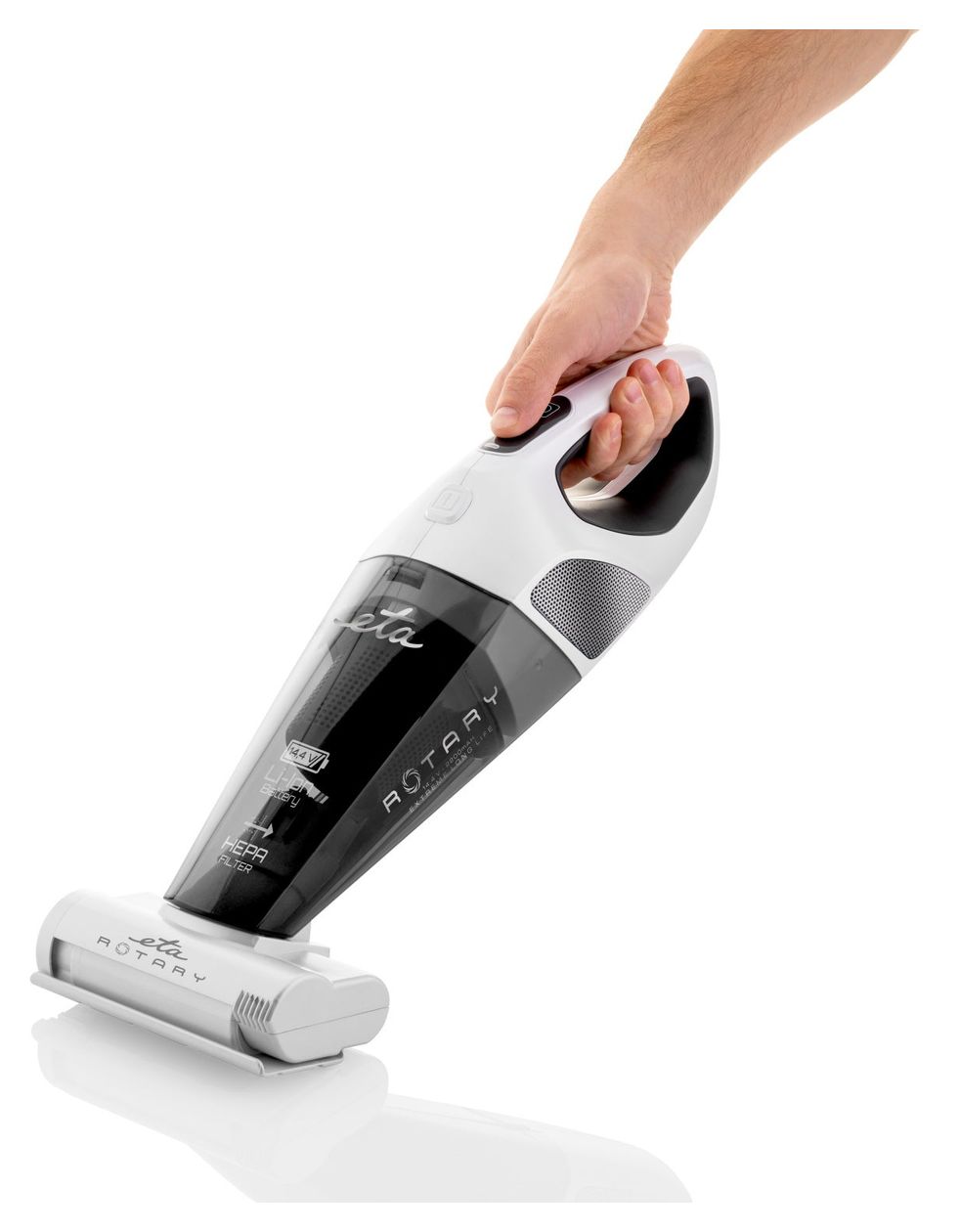 Rotary Handstaubsauger Beutellos bis 25 min Laufzeit 14,4 V HEPA  (Grau, Weiß) 
