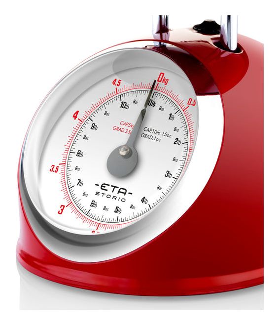 Storio Mechanische Küchenwaage bis 5 kg Genauigkeit 25 g (Rot, Edelstahl, Weiß) 