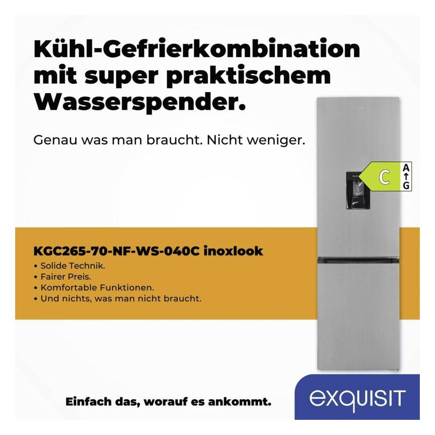 KGC265-70-NF-WS-040C 180 l / 71 l Kühl-Gefrierkombi freistehend NoFrost 141 kWh Jahr  (Schwarz, Edelstahl) 