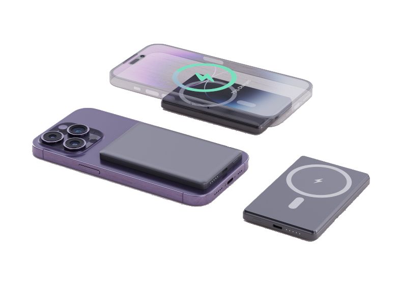 Ultra Slim 5000 mAh Powerbank USB Typ-C Kabelloses Laden  (Dunkles Grau) 