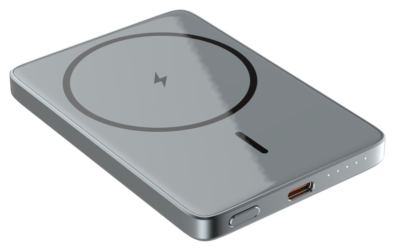 Ultraflach Magnet Slim 5000 mAh Powerbank USB Typ-C Kabelloses Laden  (Grau) 