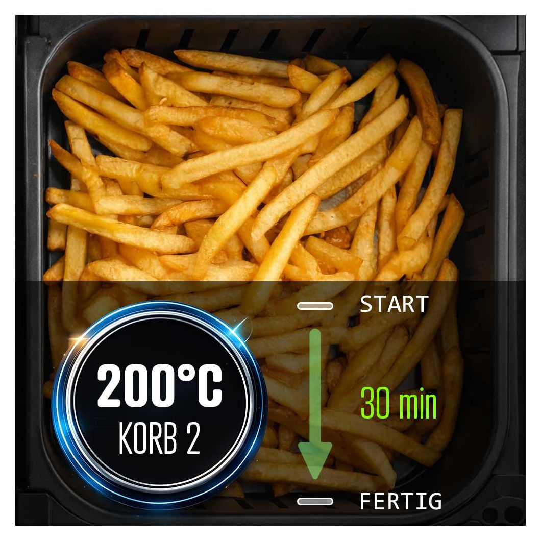 42586 Duo Family Doppel Heißluftfritteuse 9 l 2900 W  (Schwarz, Edelstahl) 