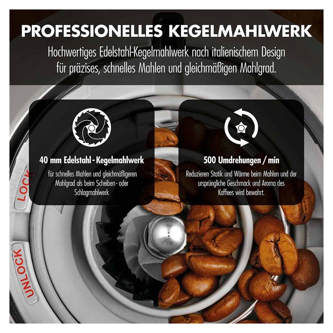 42644 Pro Touch 30 Kaffeemühle für 300 g 150 W (Schwarz, Transparent) 