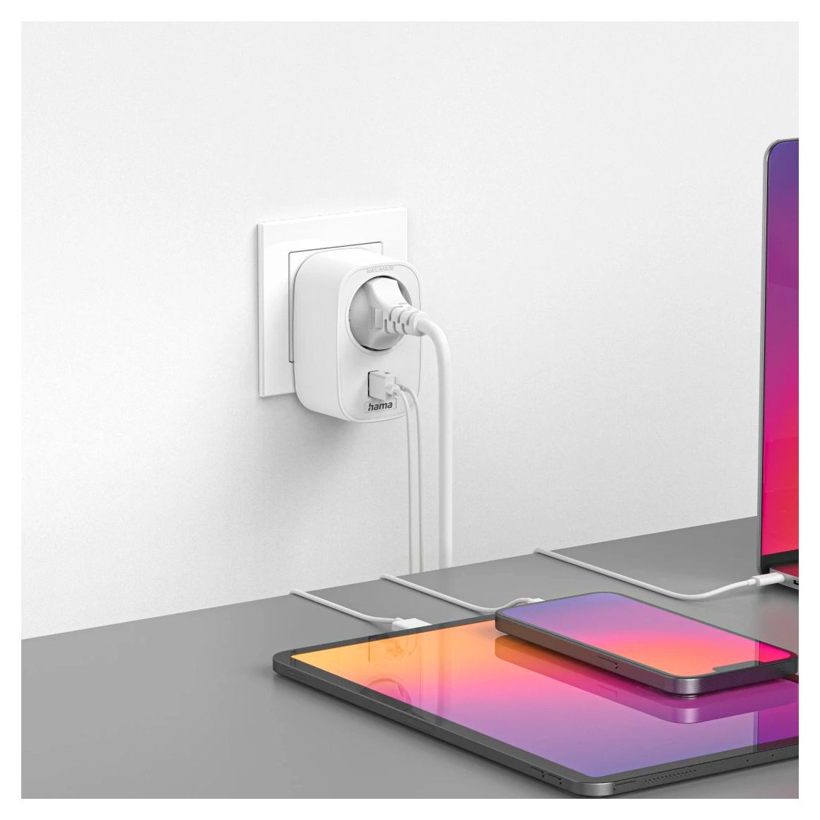 223344 Mehrfachstecker 3er f. Steckdose 1 USB-C PD 1 USB-A 1 Schutzkontakt 45 W  (Weiß) 