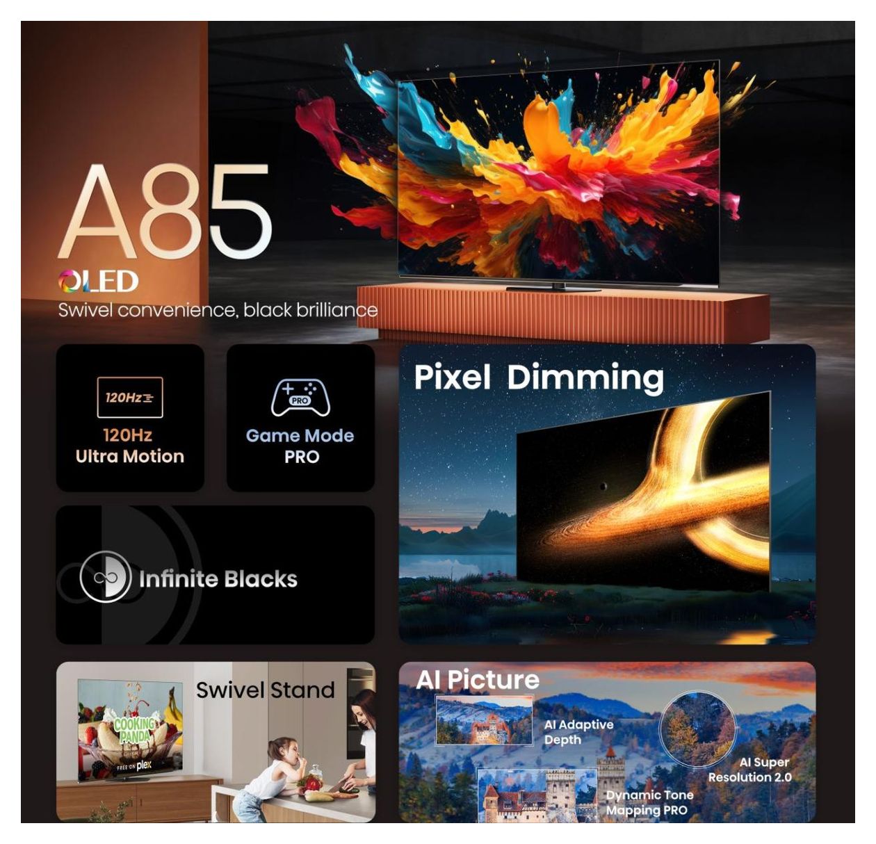 55A85N OLED 139,7 cm (55 Zoll) Fernseher 4K Ultra HD VESA 300 x 200 mm  (Schwarz, Grau) 