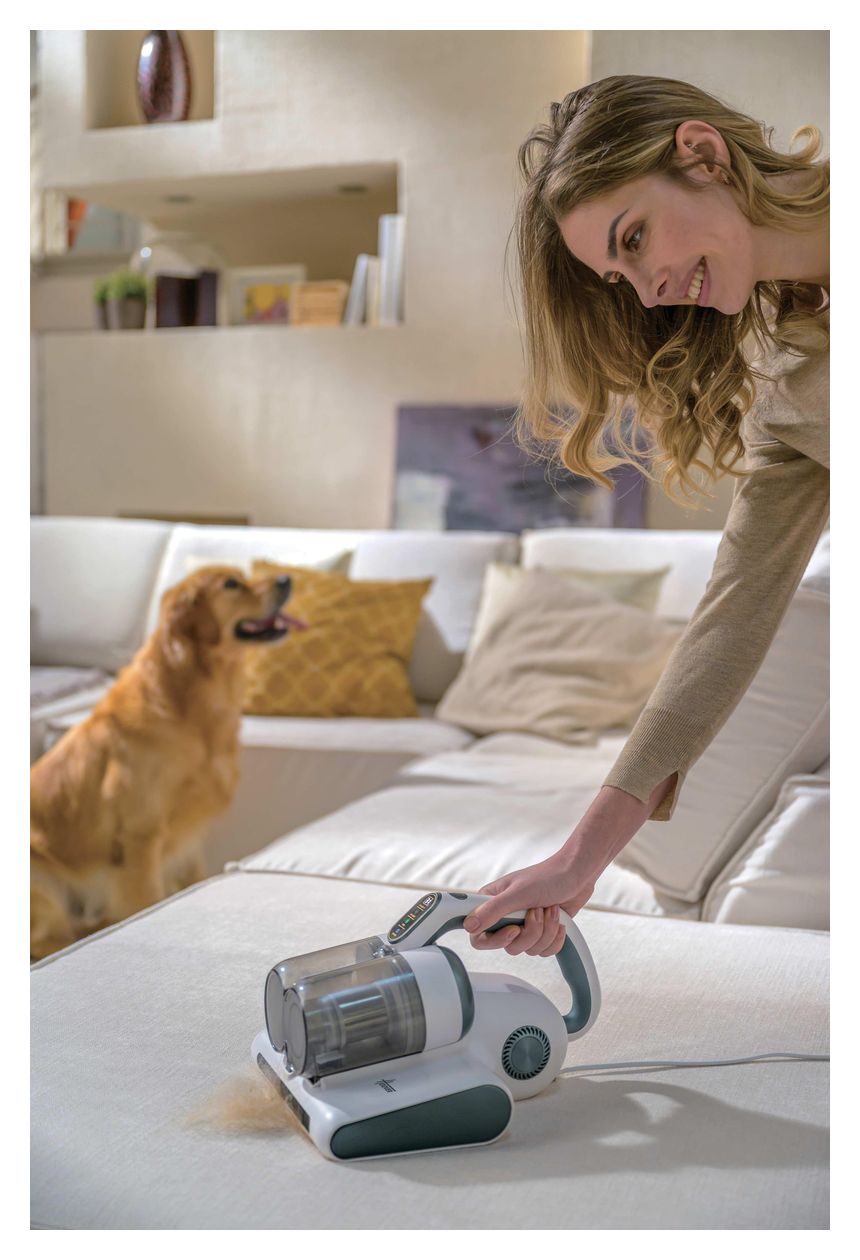 HMC510UV Milbensauger Handstaubsauger Beutellos Schaum  (Salbei, Weiß) 