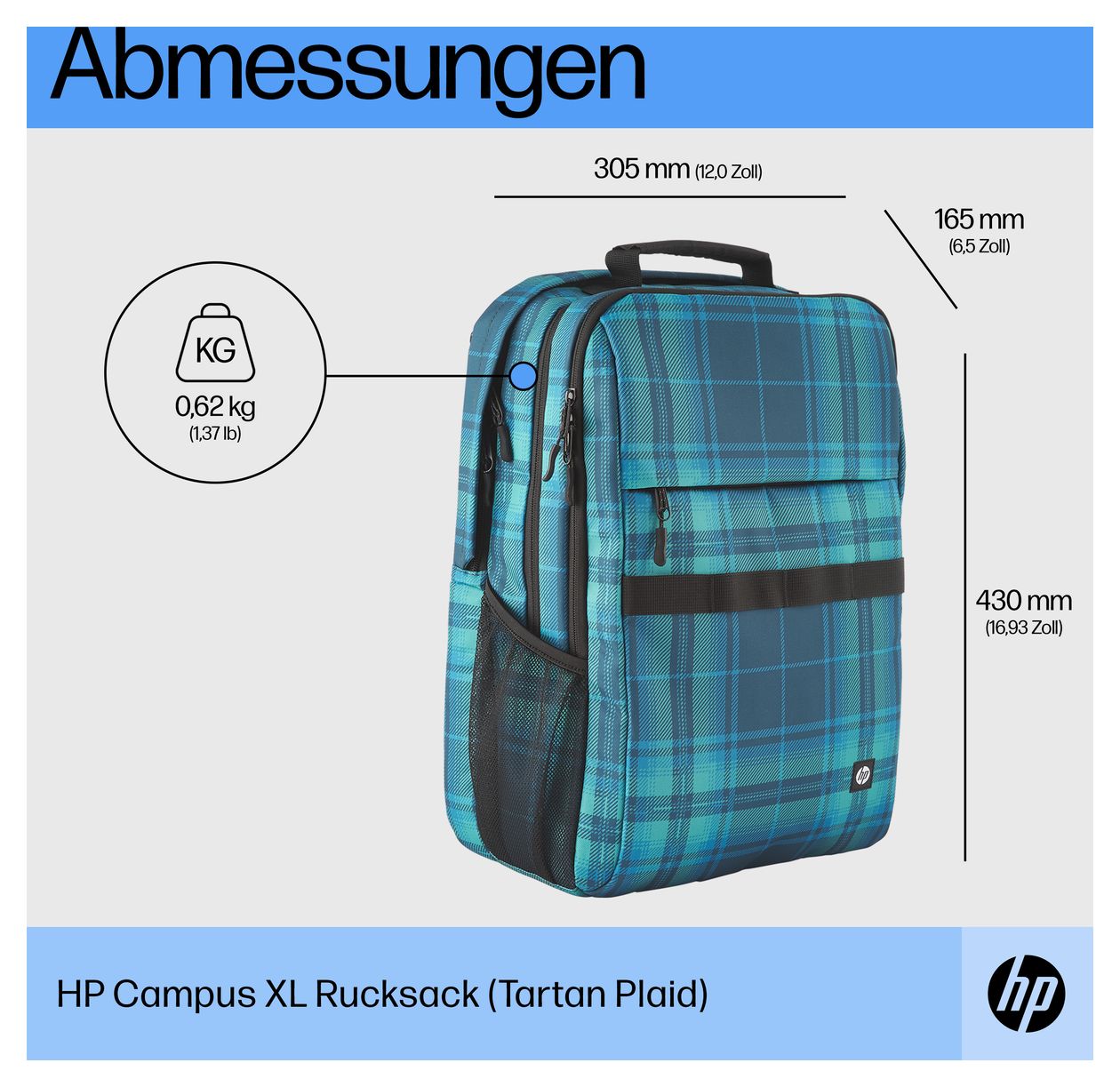 Campus XL Notebook-Rucksack Tartan Plaid bis 40,9 cm (16.1 Zoll) (Blau) 