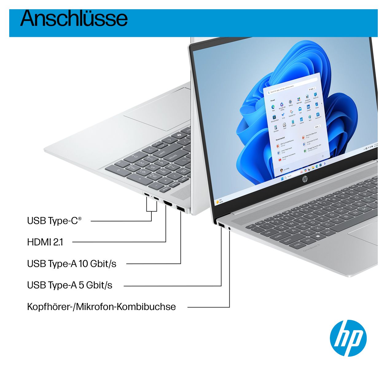 OmniBook 5 16-af1655ng 2K Ultra HD Notebook 40,6 cm (16 Zoll) 1920 x 1200 Pixel 16 GB Ram 1 TB SSD Windows 11 Home Intel Core Ultra 5 max. 4,8 GHz intern  (Silber) 