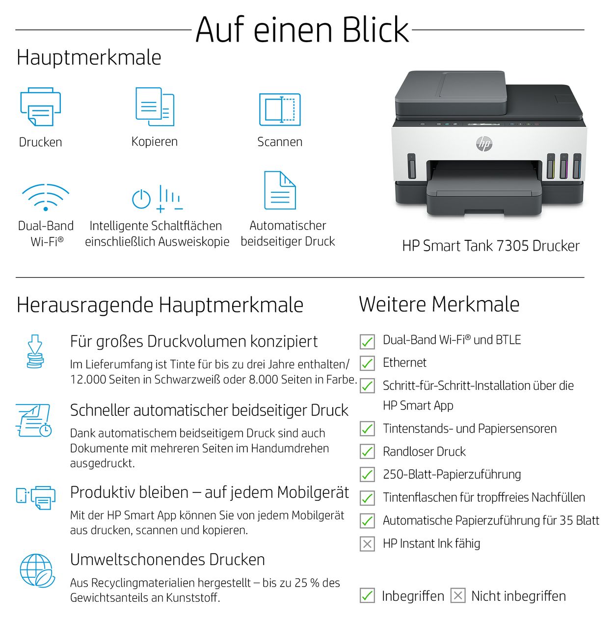 Smart Tank 7305 All in One A4 Thermal Inkjet Drucker 4800 x 1200 DPI 