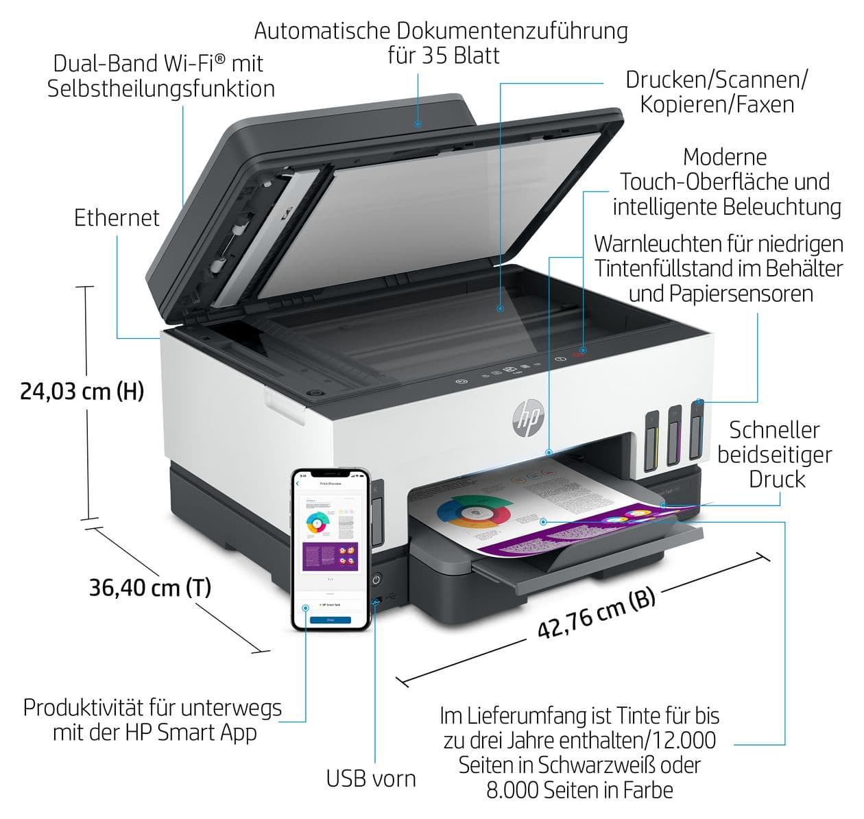 Smart Tank 7605 All in One A4 Thermal Inkjet Drucker 4800 x 1200 DPI 
