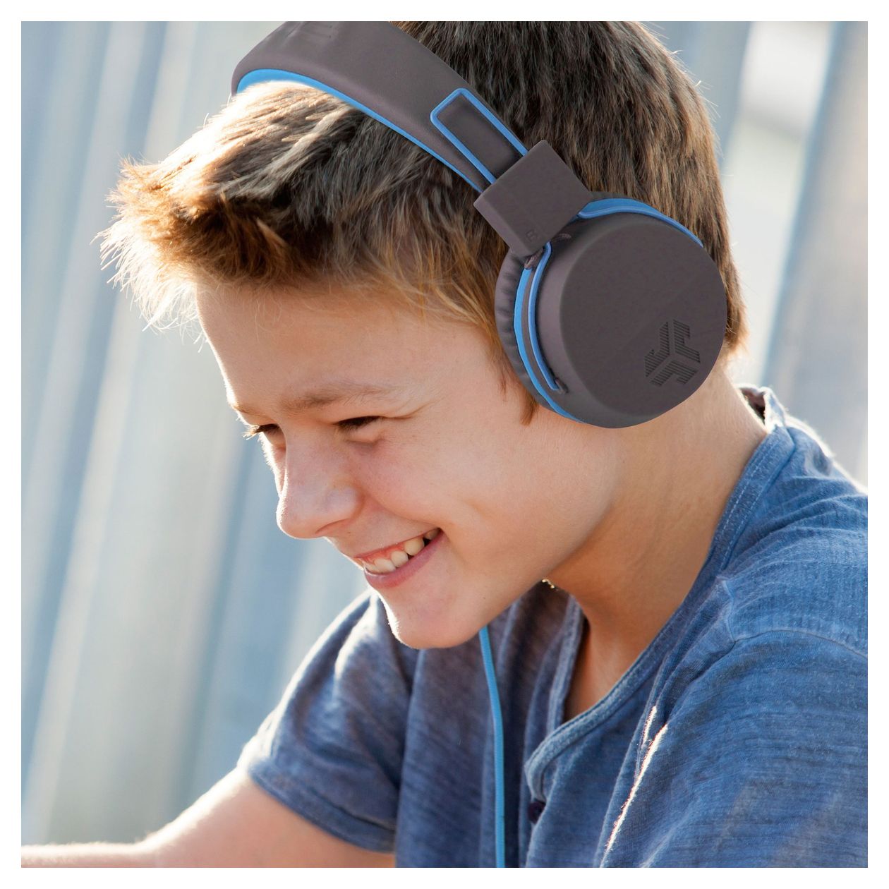 Jbuddies Studio Ohraufliegender Kopfhörer Kabelgebunden  (Blau, Graphit) 