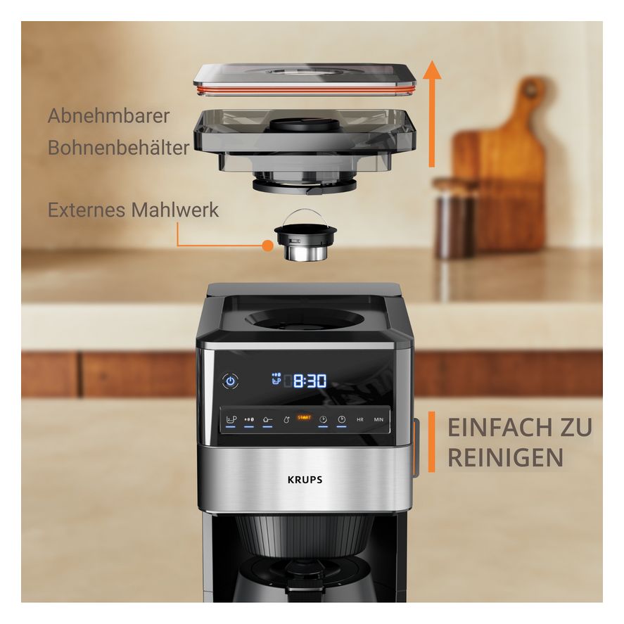 KT8428 Grind Aroma XL 15 Tassen Thermo Filterkaffeemaschine  (Schwarz, Edelstahl) 