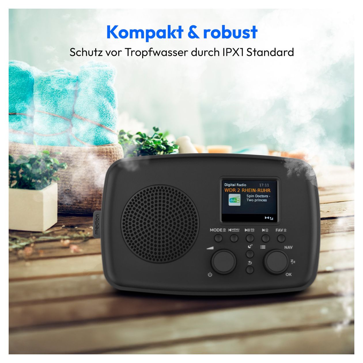 Life DRE-1 Bluetooth DAB+, UKW, FM Radio Persönlich Wasserfest IPX1  (Schwarz) 