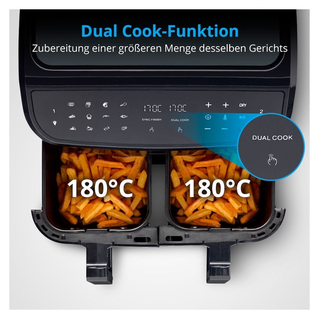 Life P20 XXL MD11760 Doppel Heißluftfritteuse 8,7 l 2600 W  (Schwarz) 
