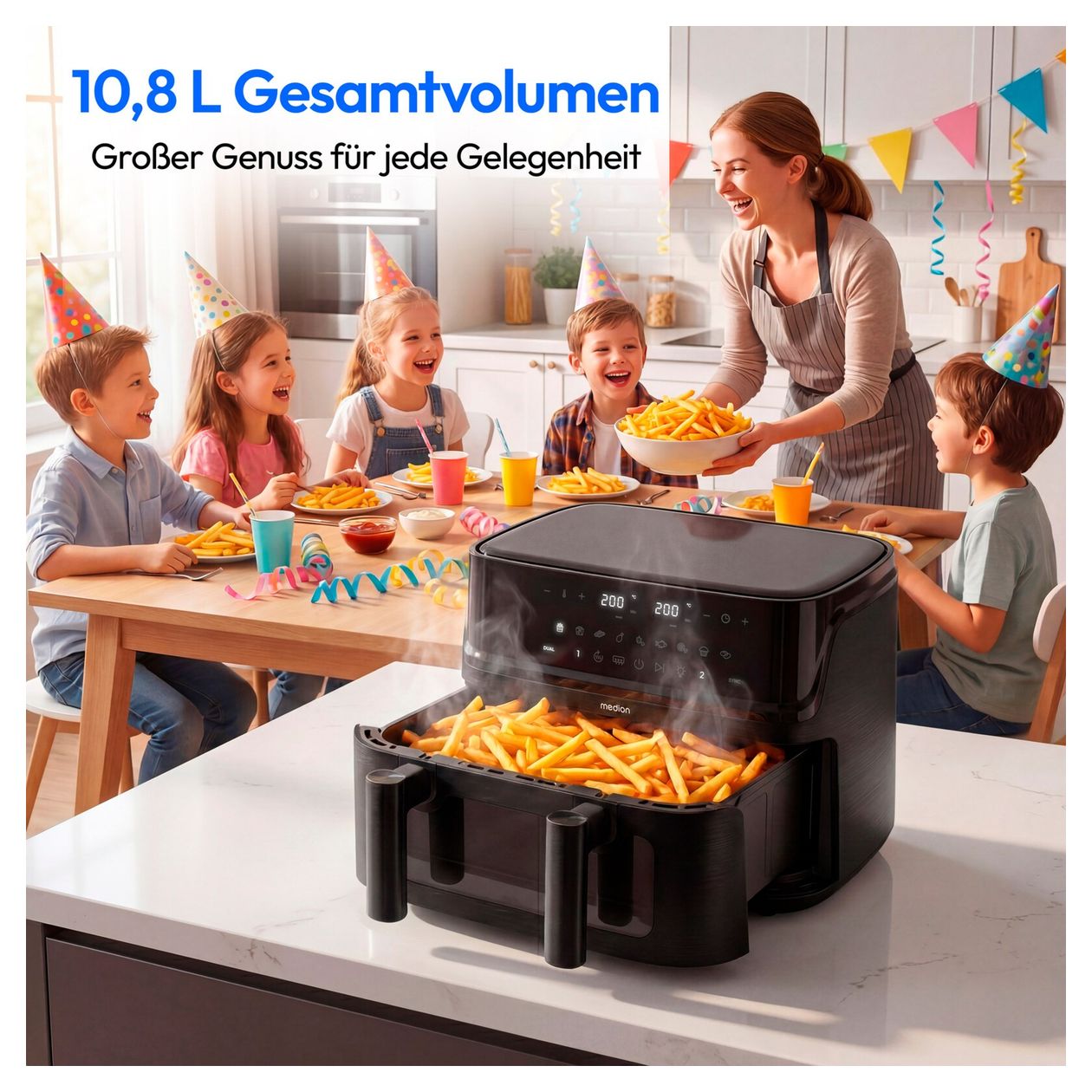 Life P25 XXL Flex M Doppel Heißluftfritteuse 10,8 l 3040 W  (Schwarz) 