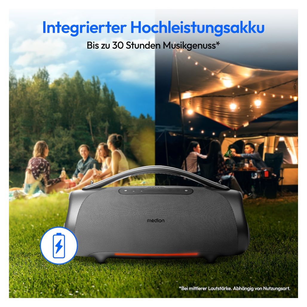 Life P61768 100 W Bluetooth Lautsprecher IPX7 Laufzeit bis 30 h  (Grau) 