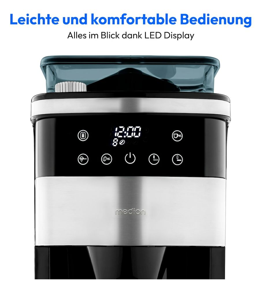 MD19911 8 Tassen Thermo Filterkaffeemaschine 1,0 l  (Schwarz, Edelstahl) 