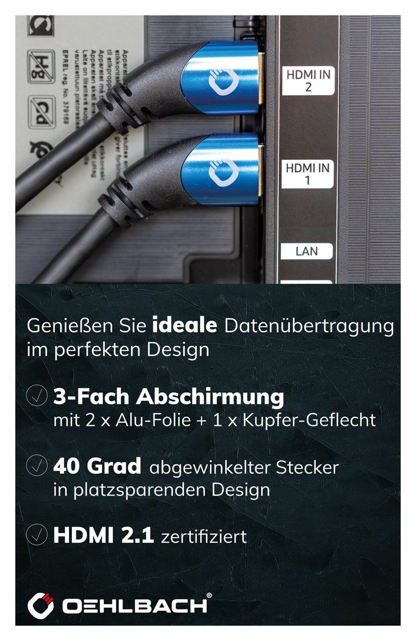 Shape Magic 48 Gbit/s Stecker Abgewinkelt HDMI auf 3 x HDMI Type A (Standard) 1,5 m  (Schwarz, Blau) 
