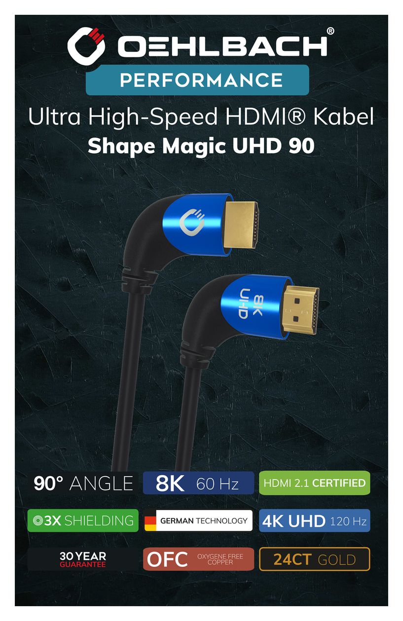 Shape Magic 90 48 Gbit/s Stecker Abgewinkelt HDMI auf HDMI Typ A (Standard) 1,5 m  (Schwarz, Blau) 