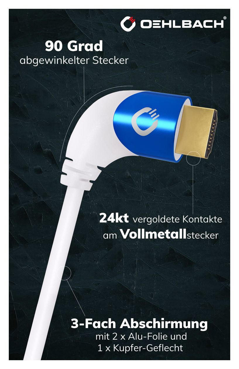 Shape Magic 90 48 Gbit/s Stecker Abgewinkelt HDMI auf HDMI Typ A (Standard) 3 m  (Blau, Weiß) 