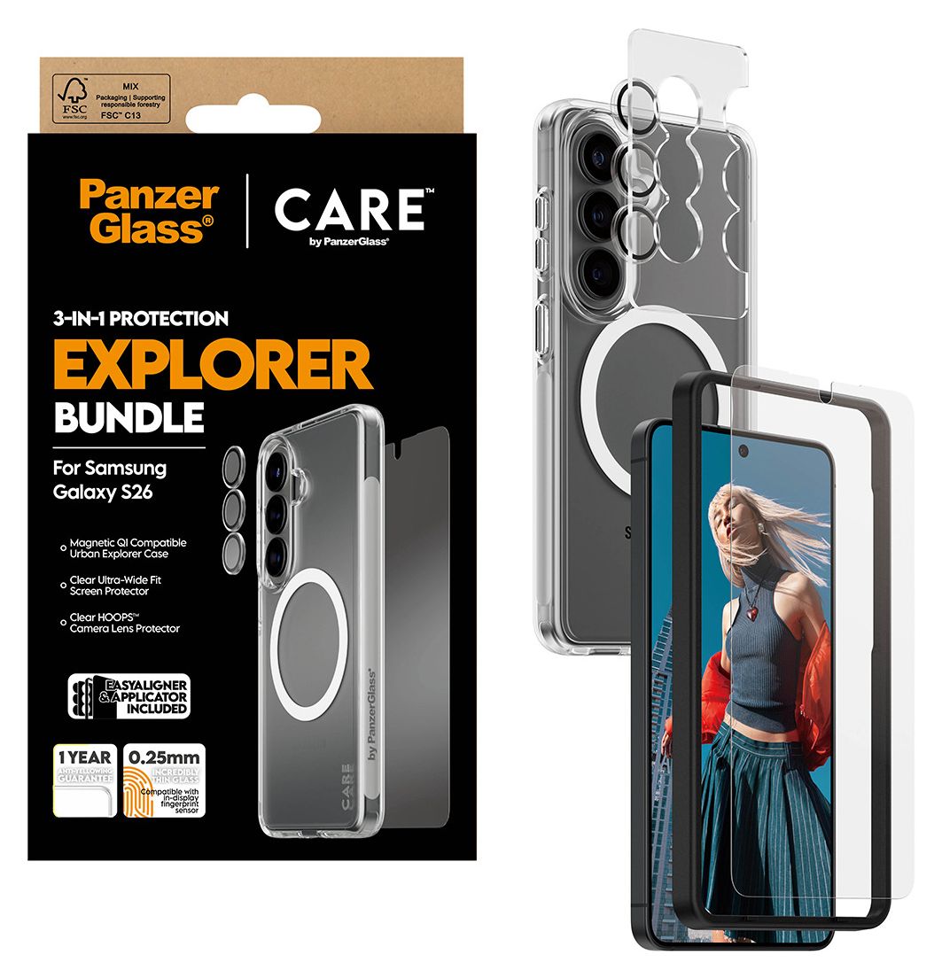 12957 3-in-1 Bundle Cover Klare Bildschirmschutzfolie Thermoplastische Polyurethane (TPU), Gehärtetes Glas, Polyethylenterephthalat, Silikon für  Samsung Samsung - Galaxy S26 Kratzresistent, Schockresistent 