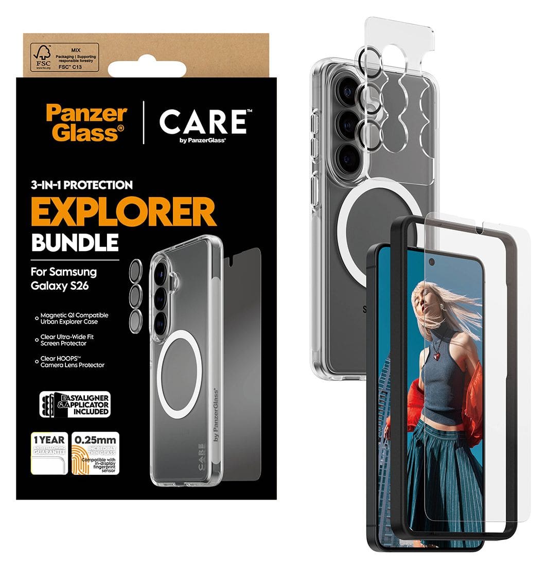 3-in-1 Bundle Cover Klare Bildschirmschutzfolie TPU, Gehärtetes Glas, Polyethylenterephthalat, Silikon für Samsung Galaxy S26 