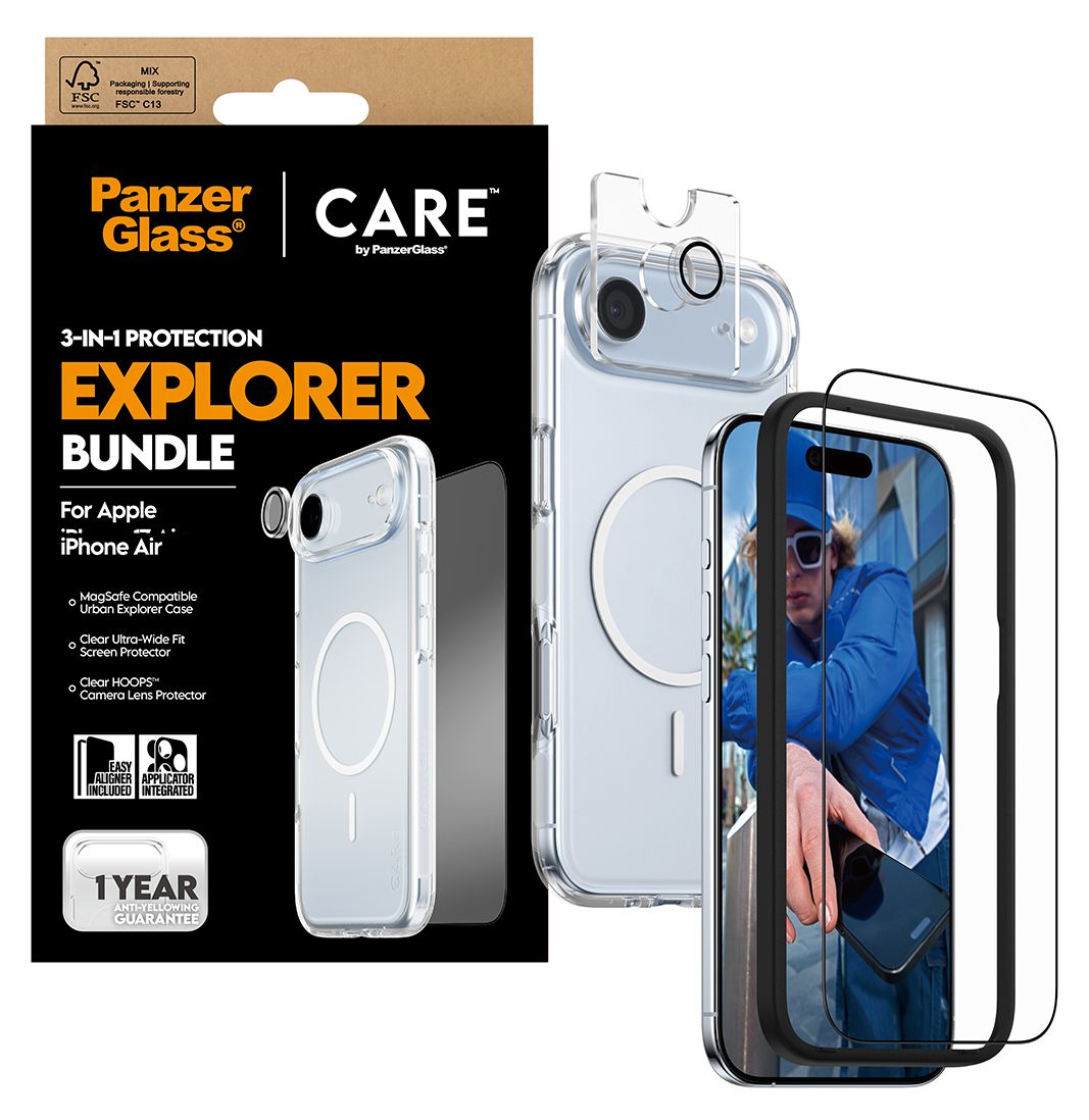 3-in-1 Explorer Set Klare Bildschirmschutzfolie TPU, Gehärtetes Glas, Polyethylenterephthalat, Silikon für Apple iPhone Air 