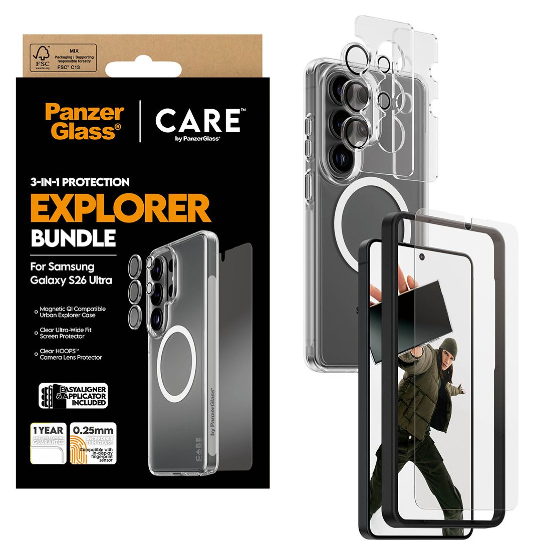 46018 3-in-1 Bundle Cover Klare Bildschirmschutzfolie Thermoplastische Polyurethane (TPU), Gehärtetes Glas, Polyethylenterephthalat, Silikon für  Samsung Samsung - Galaxy S26 Ultra Kratzresistent, Schockresistent 
