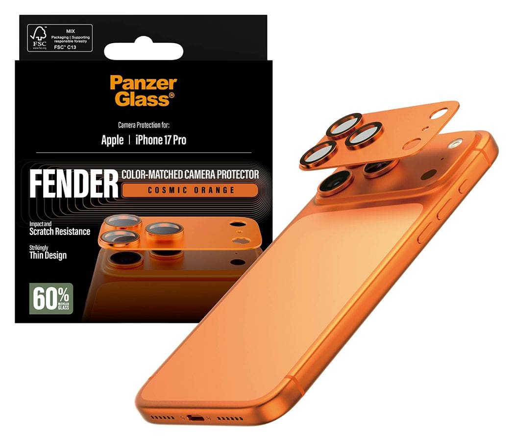 Fender Kameraschutz (Cosmic Orange) Klare Bildschirmschutzfolie Silikon für Apple iPhone 17 Pro 