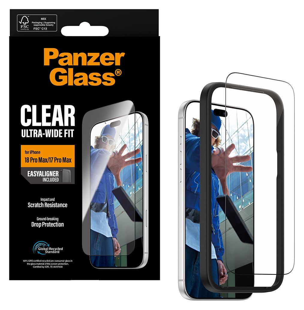 PanzerGlass® Displayschutz iPhone 18 Pro Max | 17 Pro Max | Ultra-Wide Fit m. EasyAligner 