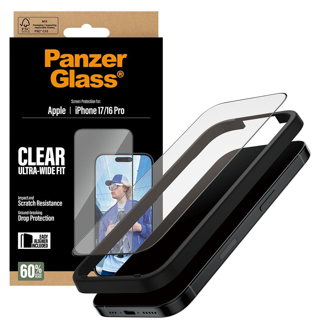 Screen Protector Ultra-Wide Fit mit EasyAligner Klare Bildschirmschutzfolie gehärtetes Glas für Apple iPhone 17, iPhone 16 Pro 