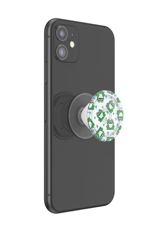 PopGrip Premium Plant 8 Bit Frogs Fingerring für Jede Marke (Grün, Durchscheinend, Weiß) 