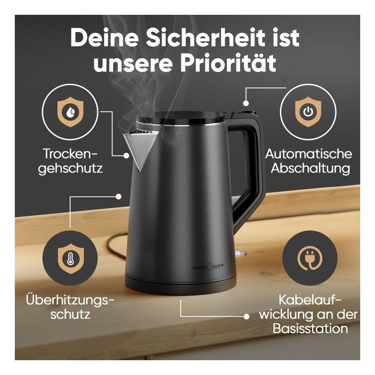 PC-WK1290 1,5 l Wasserkocher 2200 W  (Anthrazit) 